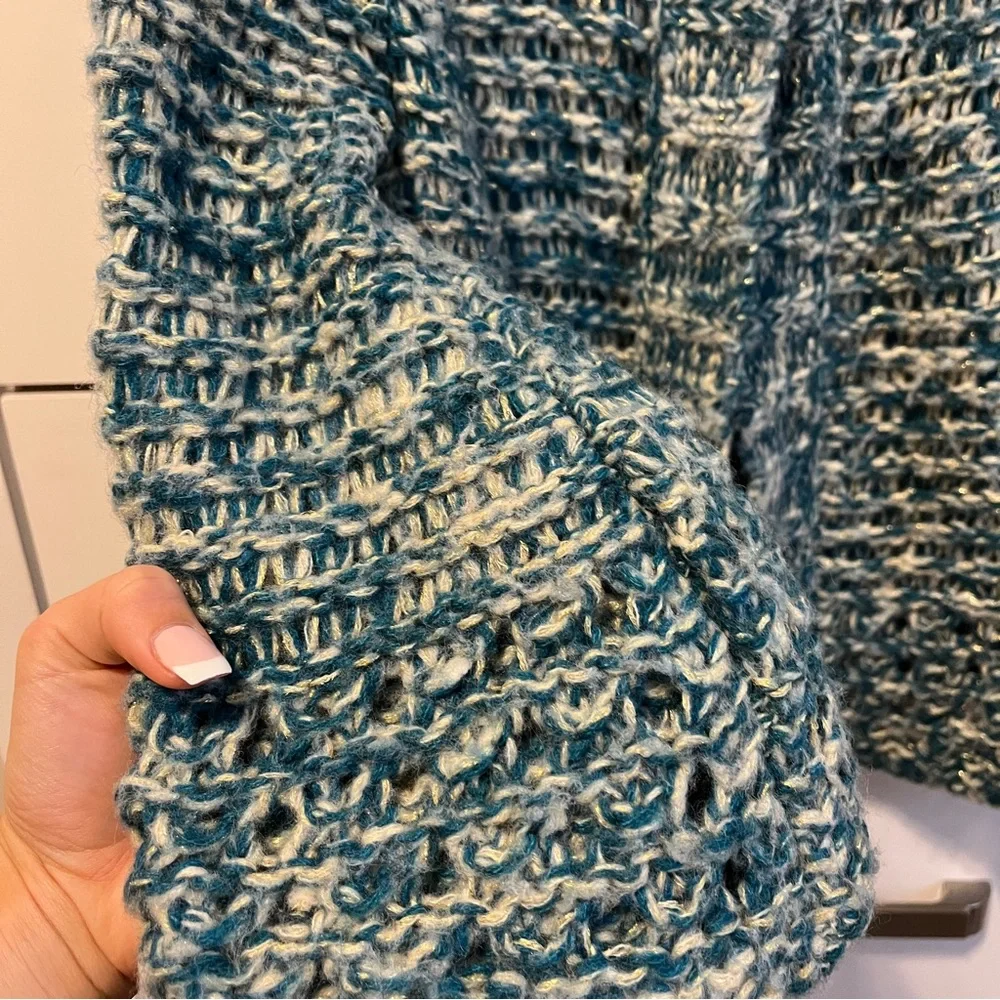 Free People Green & White Sweater Cardigan 3/4 Sleeves - Picture 7 of 7